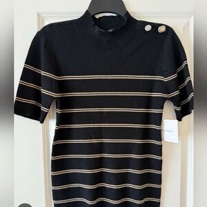 NWT Black and Beige Striped Short Sleeve Top